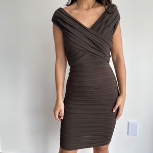 Tadashi Collection Brown Ruched Bodycon Dress SP